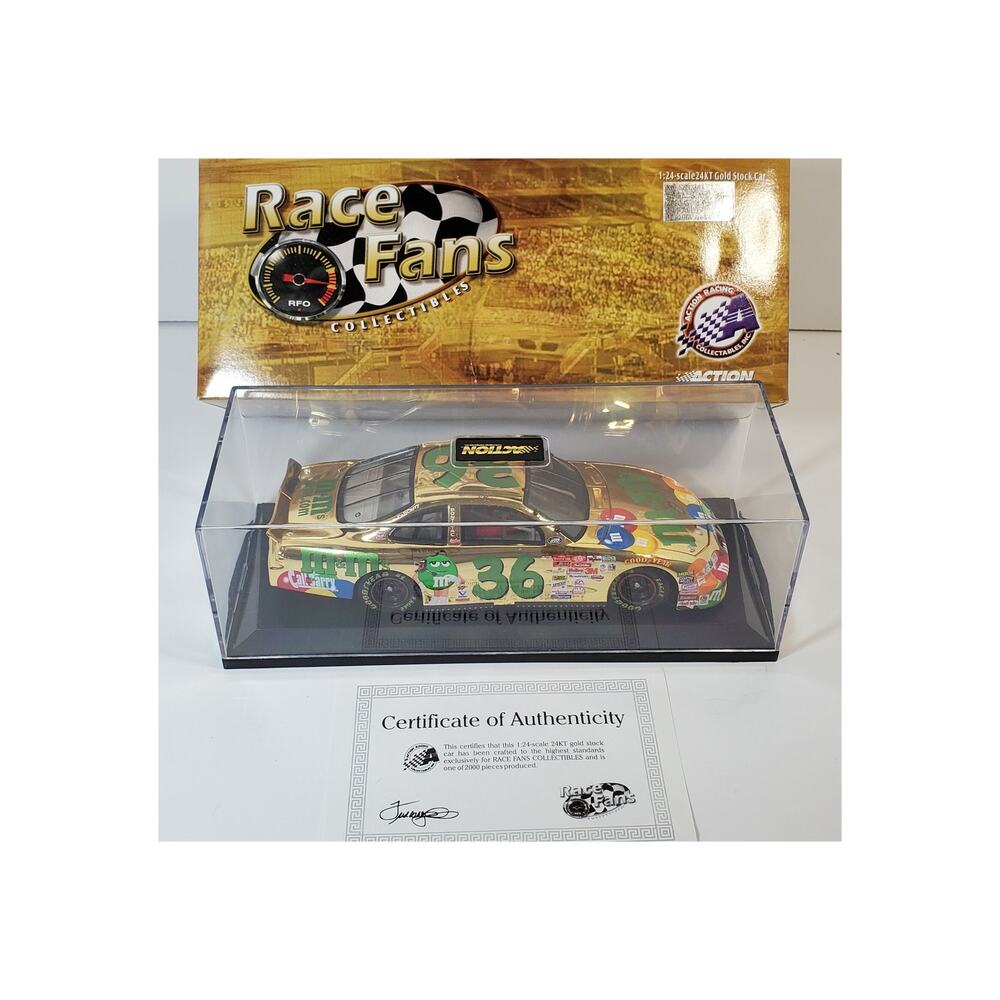 24KT Gold Ken Schrader 36 M&Ms Stock Car Action 2000 Grand Prix NASCAR COA 1:24